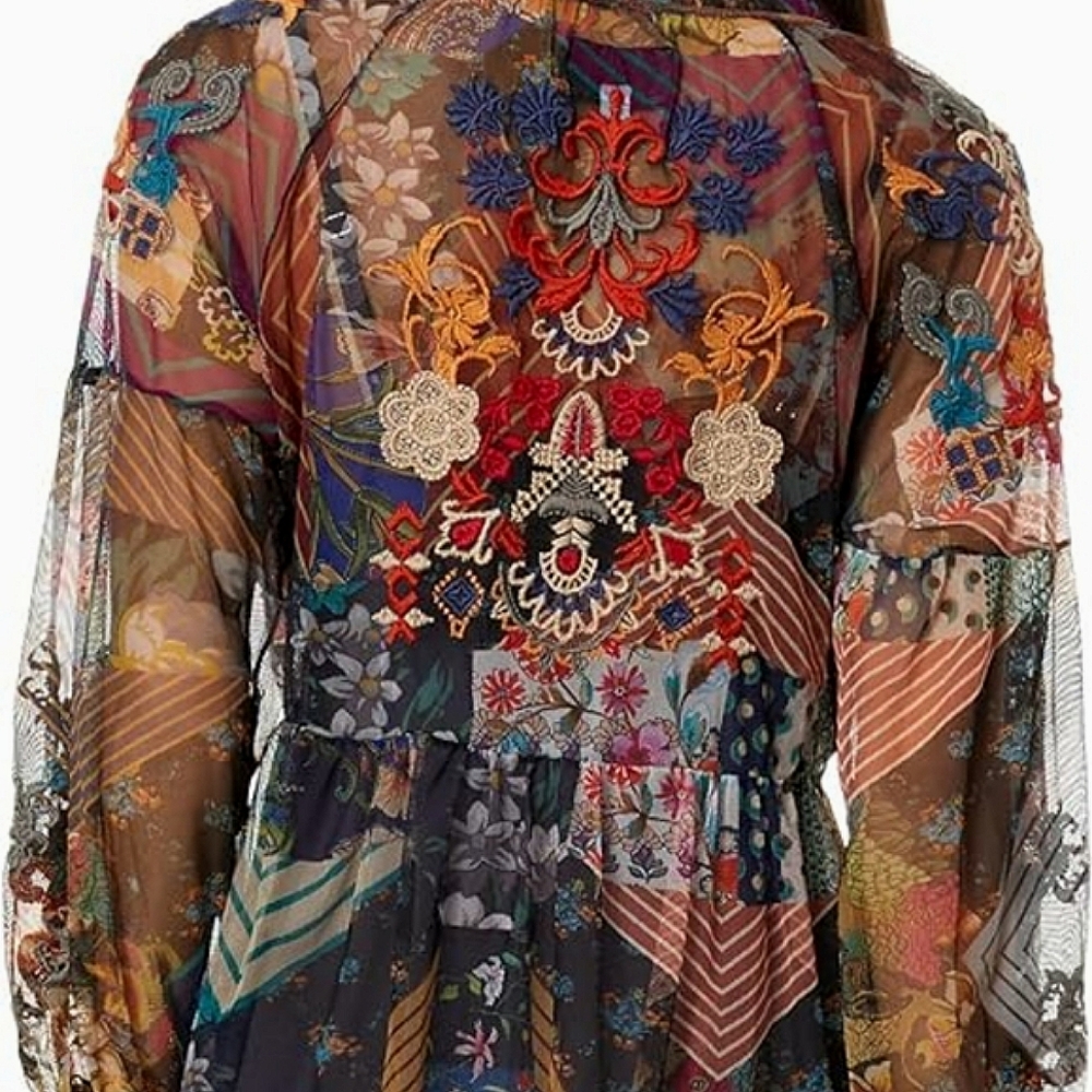 Johnny Was Biya Ilyana Mesh Embroidered Blouse Boho Chic B11323. Size S - Picture 8 of 16